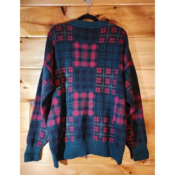 Vintage Gant Size Large Red Green Plaid Cotton Heavy Crew Sweater - Picture 8 of 9